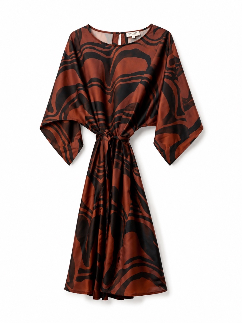 CROSBY by Mollie Burch Brown and Black Long Sleeve Tie-Waist Dress